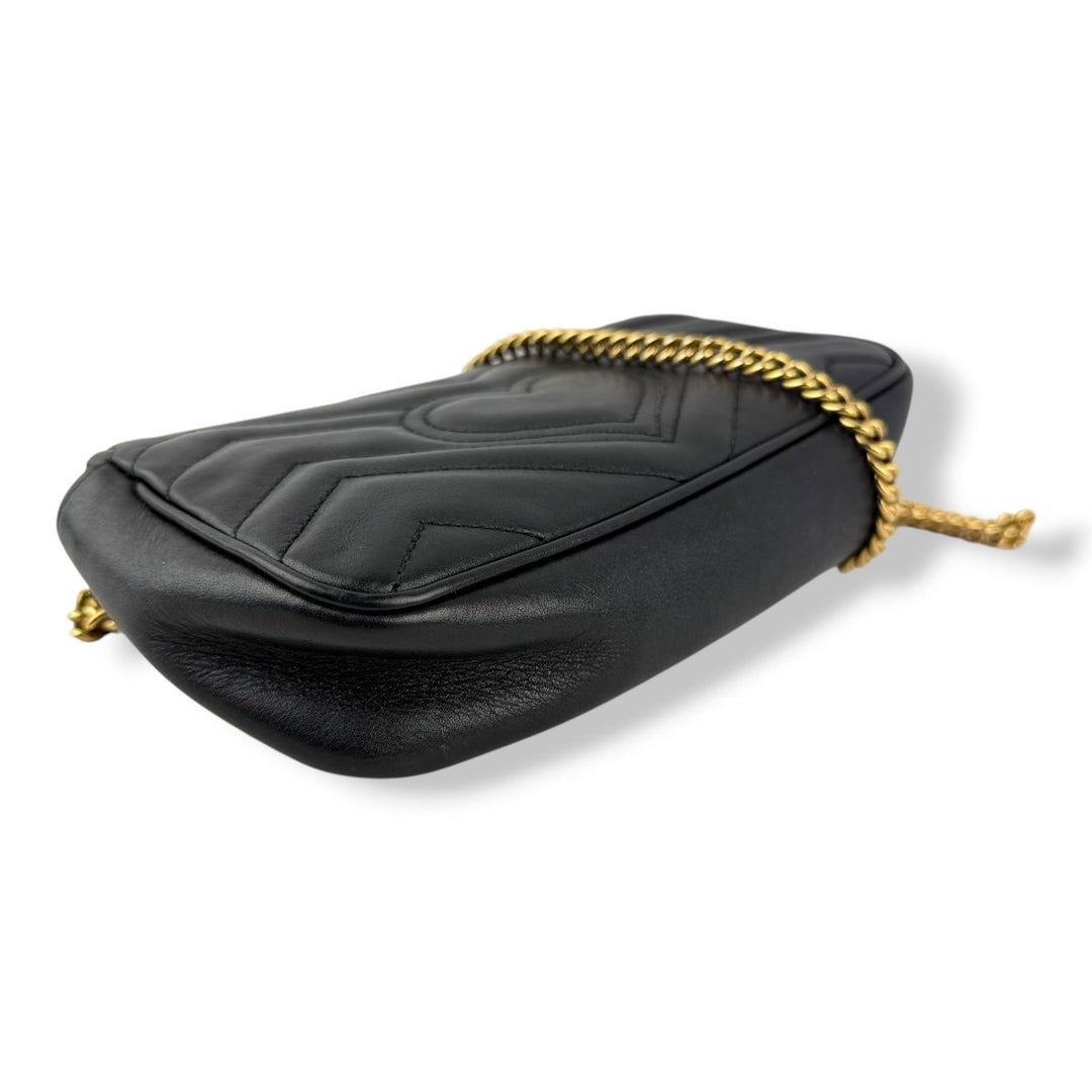 Gucci GG Marmont Flap Black Leather Super Mini Handbag - Lux Central