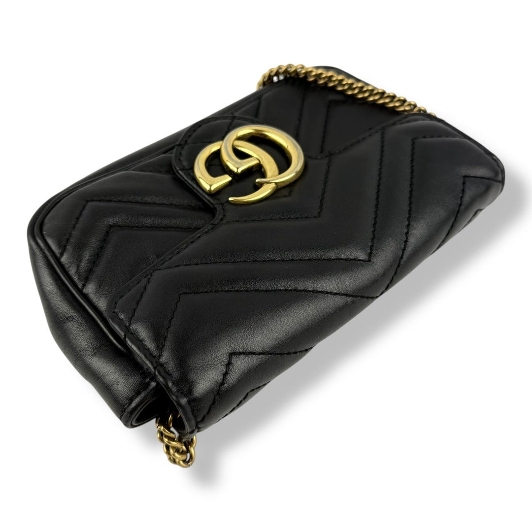 Gucci GG Marmont Flap Black Leather Super Mini Handbag - Lux Central
