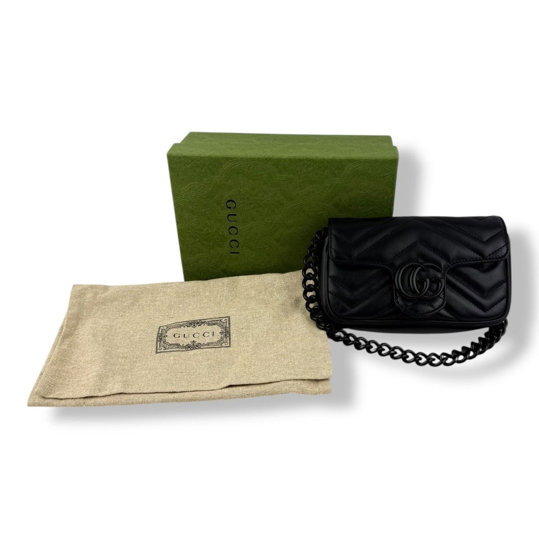 Gucci GG Marmont Flap Black Leather Super Mini Handbag - Lux Central