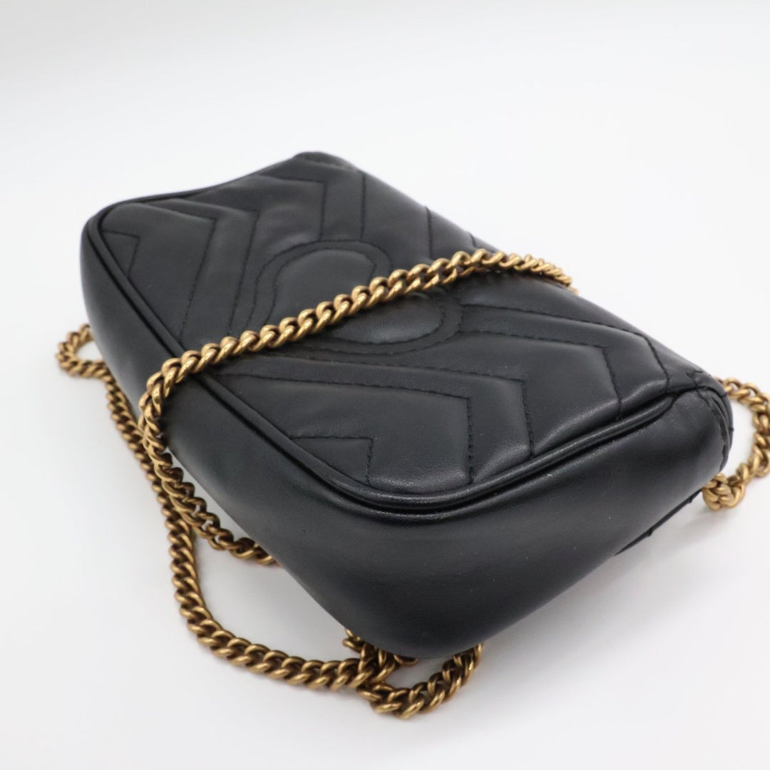 Gucci GG Marmont Flap Black Leather Super Mini Handbag - Lux Central