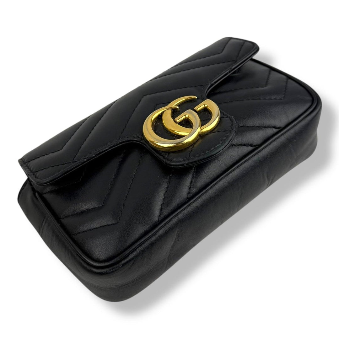 Gucci GG Marmont Flap Black Leather Super Mini Handbag - Lux Central