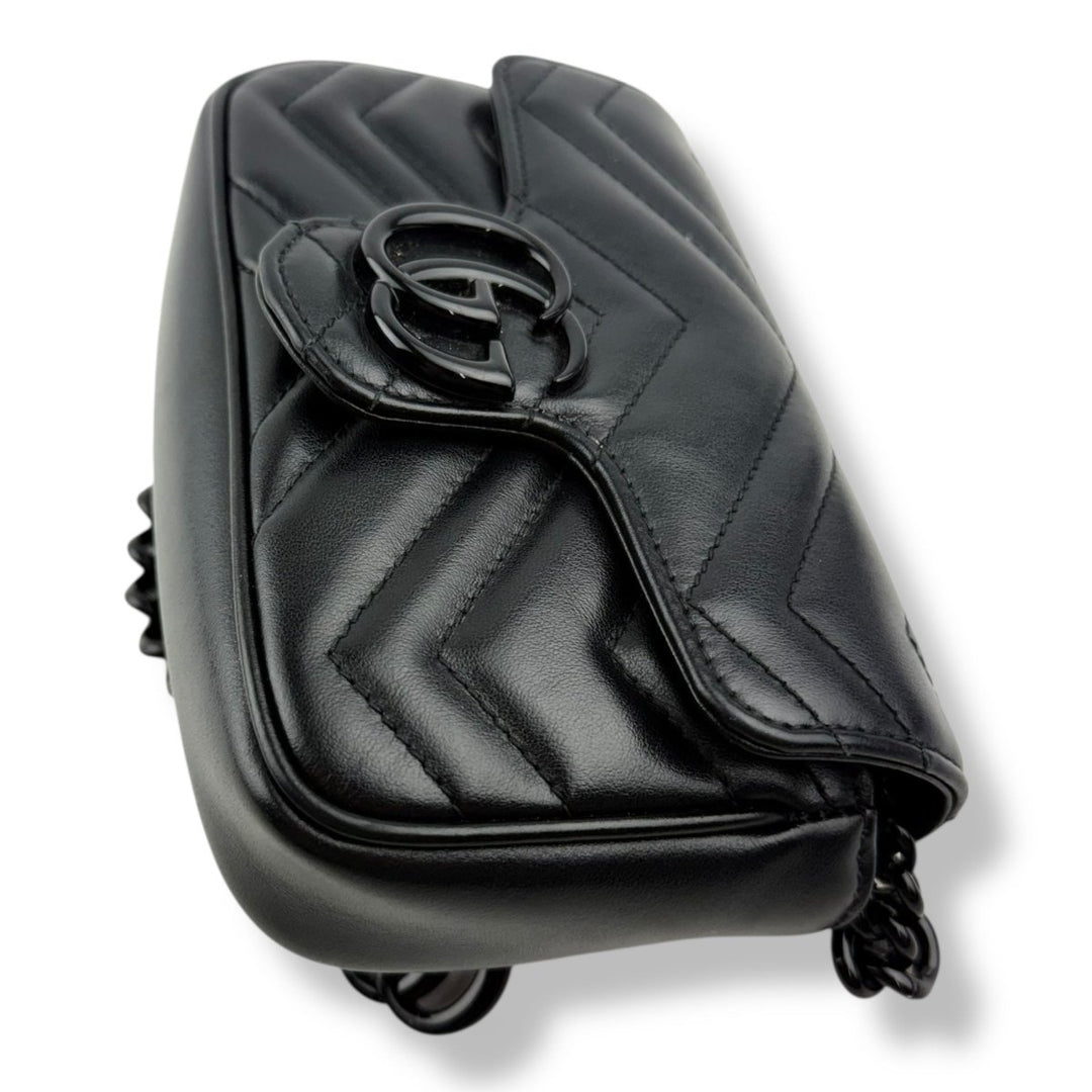 Gucci GG Marmont Flap Black Leather Super Mini Handbag - Lux Central