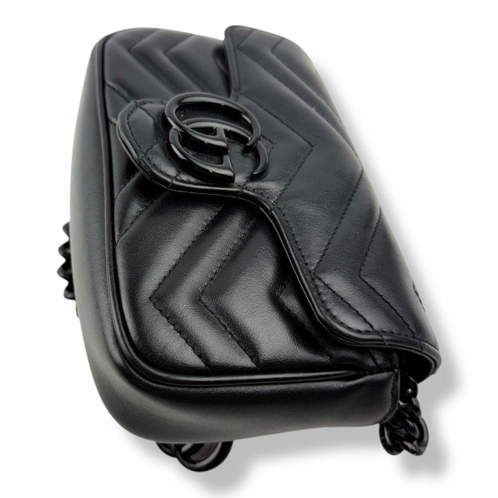 Gucci GG Marmont Flap Black Leather Super Mini Handbag - Lux Central