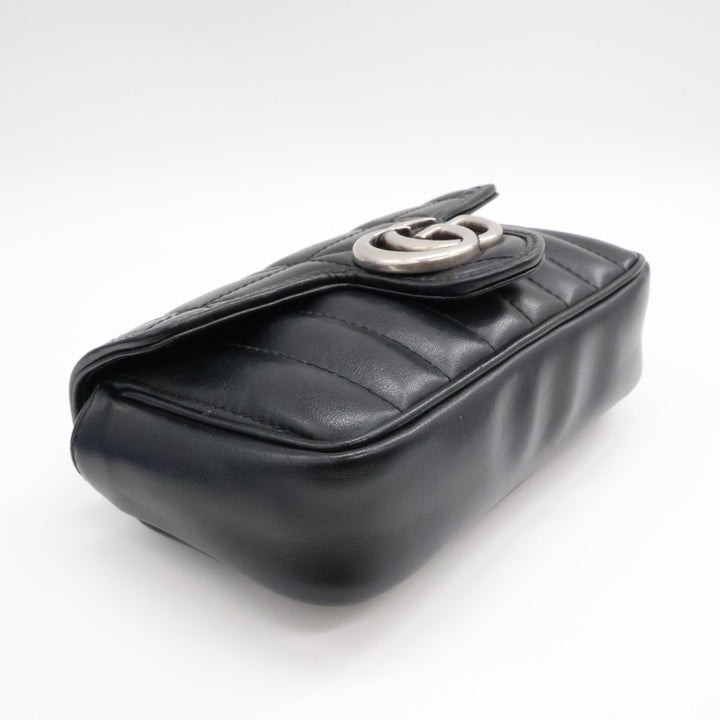 Gucci GG Marmont Flap Black Leather Super Mini Handbag - Lux Central