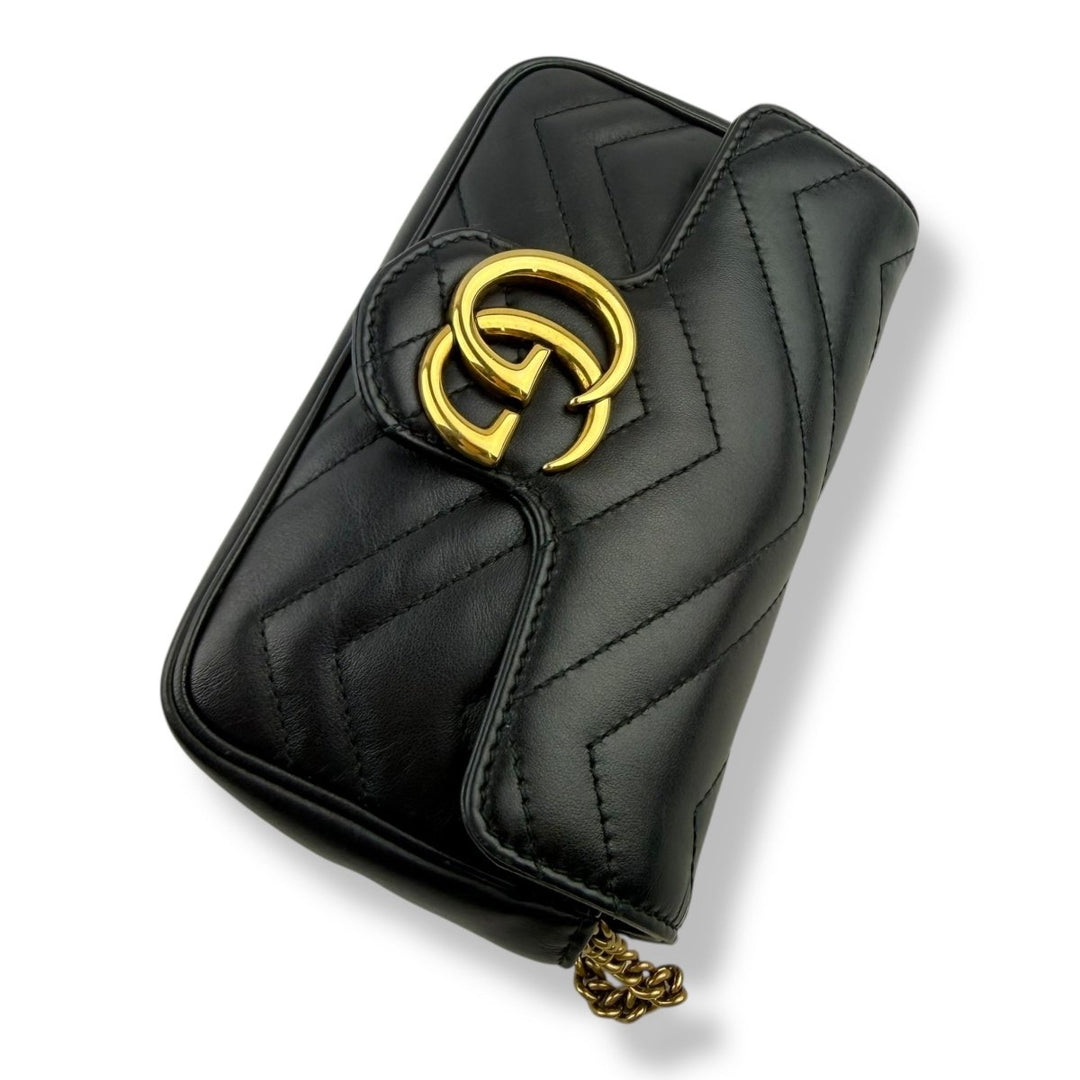 Gucci GG Marmont Flap Black Leather Super Mini Handbag - Lux Central