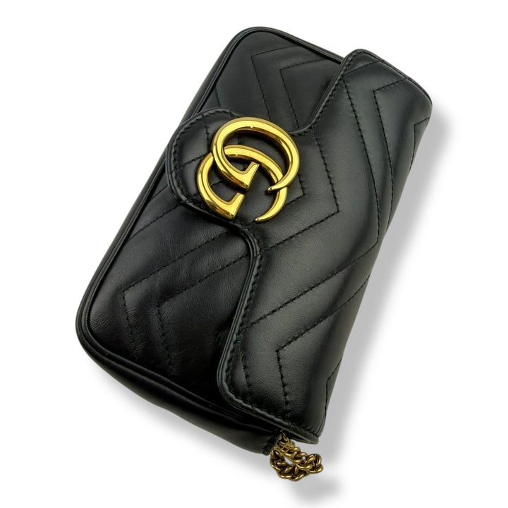 Gucci GG Marmont Flap Black Leather Super Mini Handbag - Lux Central