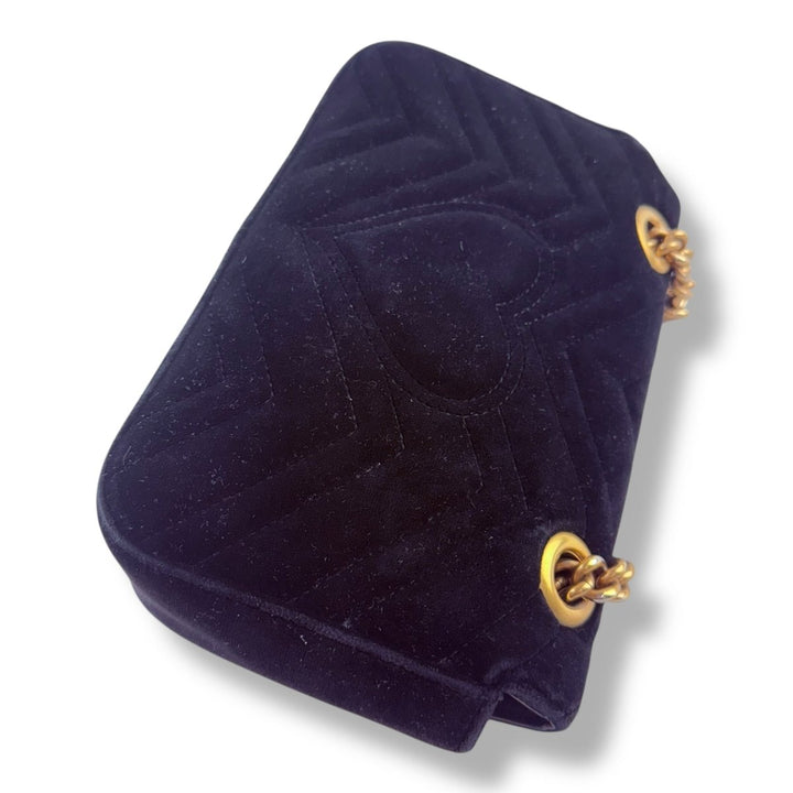 Gucci GG Marmont Flap Black Velvet Mini Handbag - Lux Central