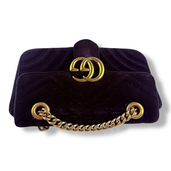 Gucci GG Marmont Flap Black Velvet Mini Handbag - Lux Central