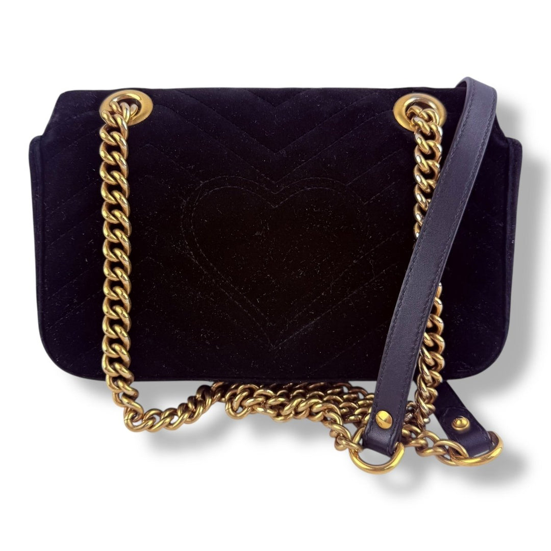 Gucci GG Marmont Flap Black Velvet Mini Handbag - Lux Central