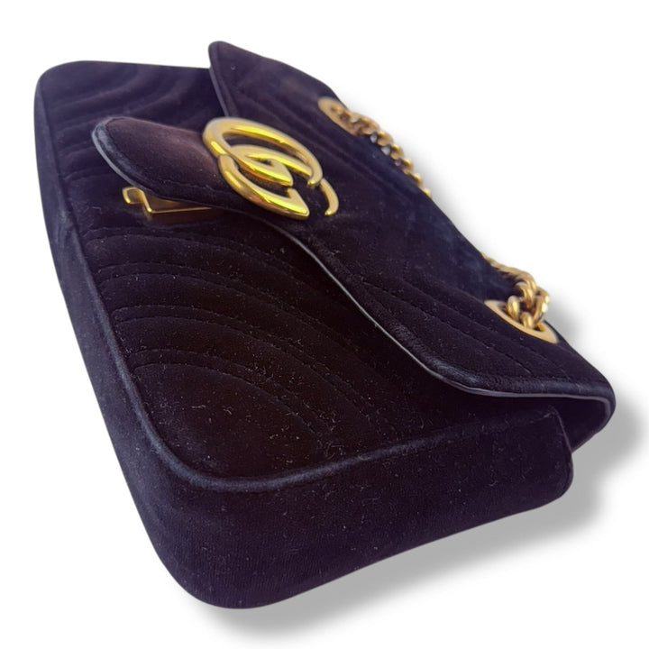 Gucci GG Marmont Flap Black Velvet Mini Handbag - Lux Central