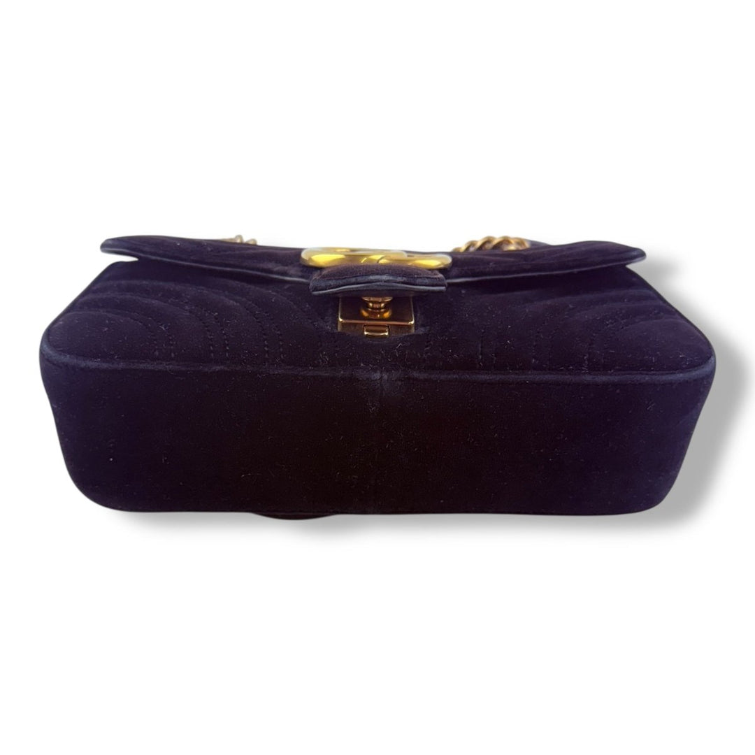Gucci GG Marmont Flap Black Velvet Mini Handbag - Lux Central