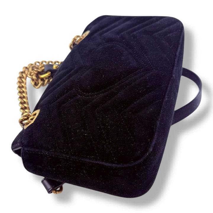 Gucci GG Marmont Flap Black Velvet Mini Handbag - Lux Central