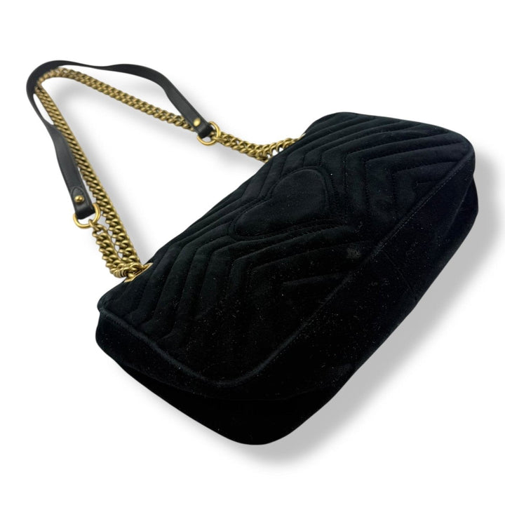 Gucci GG Marmont Flap Black Velvet Small Handbag - Lux Central