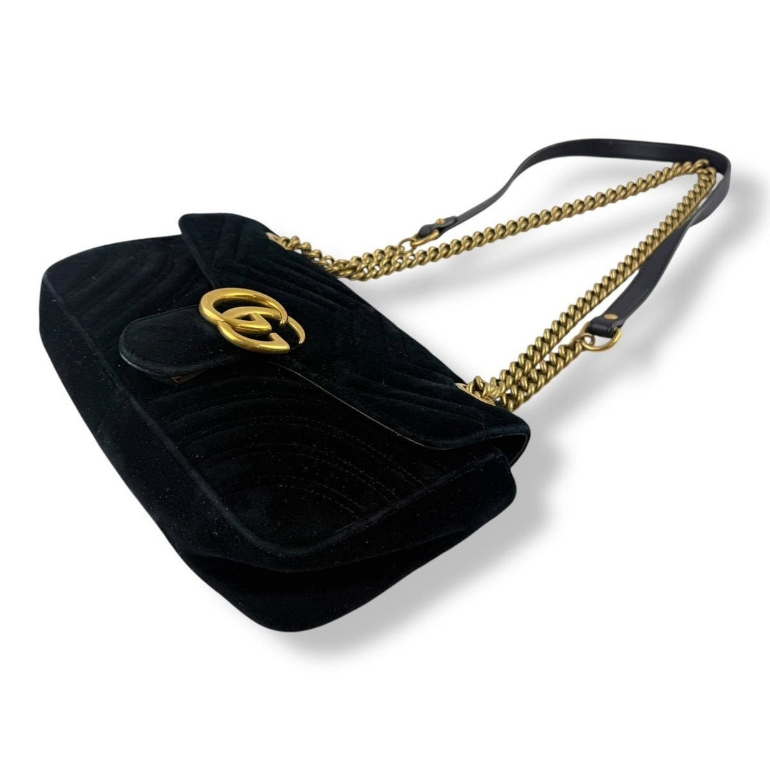 Gucci GG Marmont Flap Black Velvet Small Handbag - Lux Central