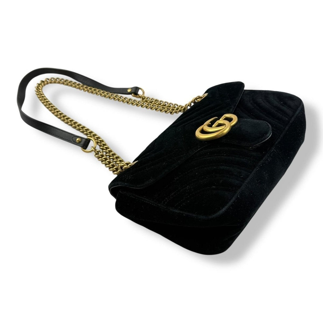 Gucci GG Marmont Flap Black Velvet Small Handbag - Lux Central