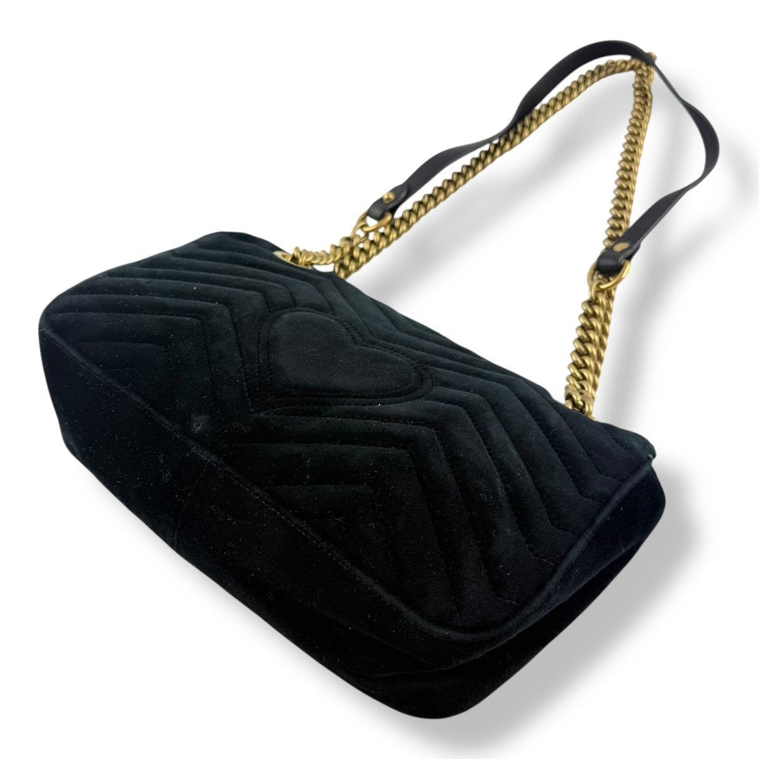Gucci GG Marmont Flap Black Velvet Small Handbag - Lux Central
