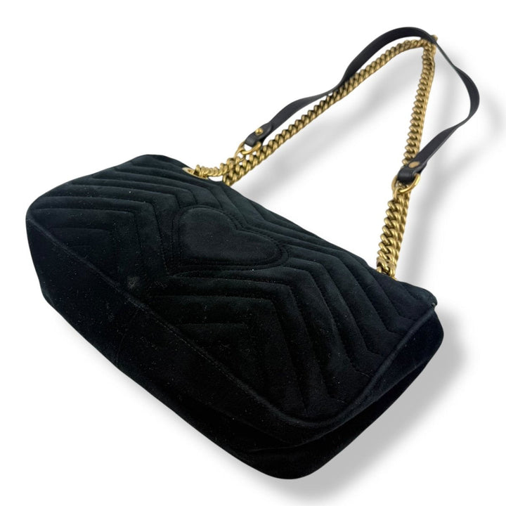 Gucci GG Marmont Flap Black Velvet Small Handbag - Lux Central