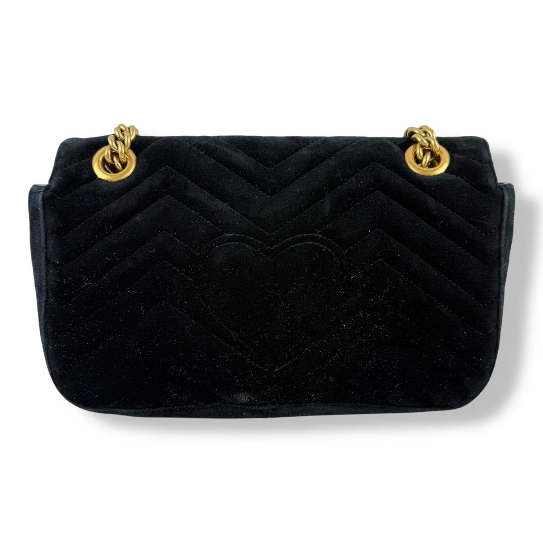 Gucci GG Marmont Flap Black Velvet Small Handbag - Lux Central