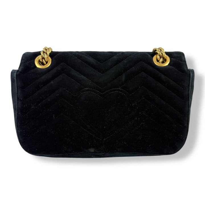 Gucci GG Marmont Flap Black Velvet Small Handbag - Lux Central