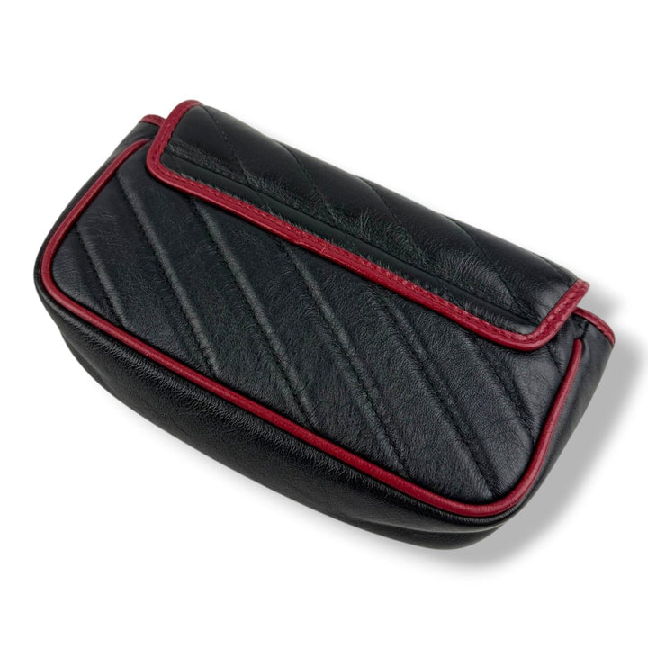 Gucci GG Marmont Flap Black/Red Leather Super Mini Handbag - Lux Central