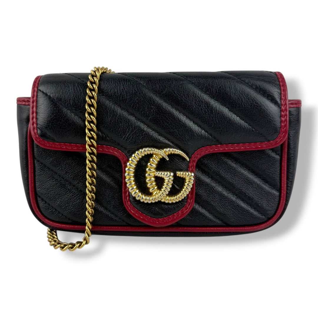 Gucci GG Marmont Flap Black/Red Leather Super Mini Handbag - Lux Central