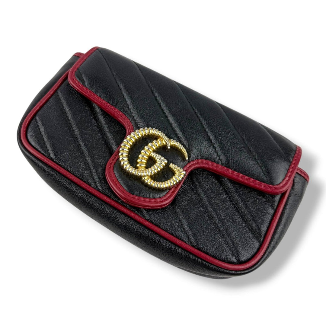 Gucci GG Marmont Flap Black/Red Leather Super Mini Handbag - Lux Central