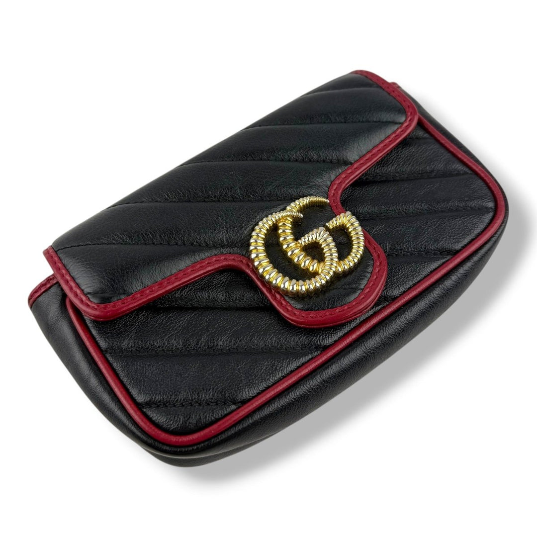 Gucci GG Marmont Flap Black/Red Leather Super Mini Handbag - Lux Central
