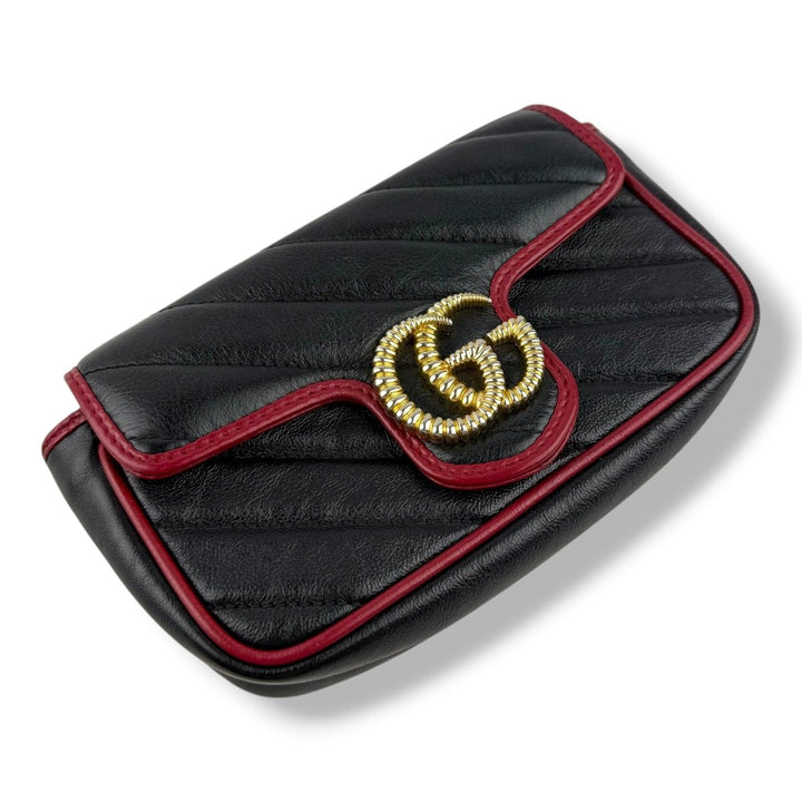 Gucci GG Marmont Flap Black/Red Leather Super Mini Handbag - Lux Central
