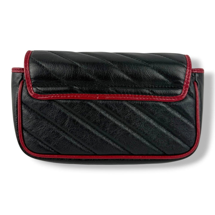 Gucci GG Marmont Flap Black/Red Leather Super Mini Handbag - Lux Central