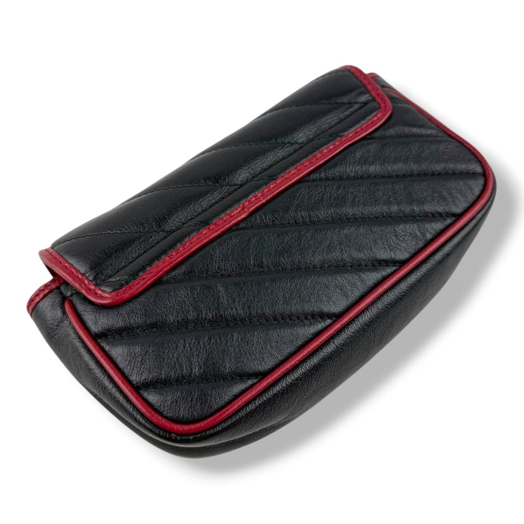 Gucci GG Marmont Flap Black/Red Leather Super Mini Handbag - Lux Central