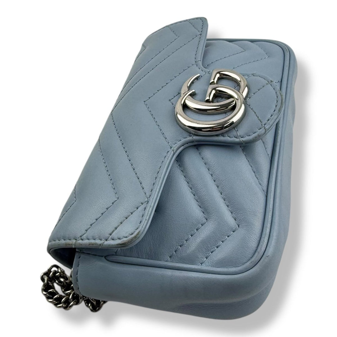 Gucci GG Marmont Flap Blue Leather Super Mini Handbag - Lux Central