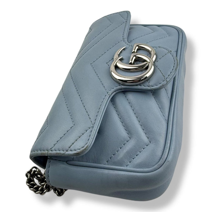 Gucci GG Marmont Flap Blue Leather Super Mini Handbag - Lux Central