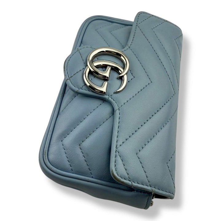 Gucci GG Marmont Flap Blue Leather Super Mini Handbag - Lux Central