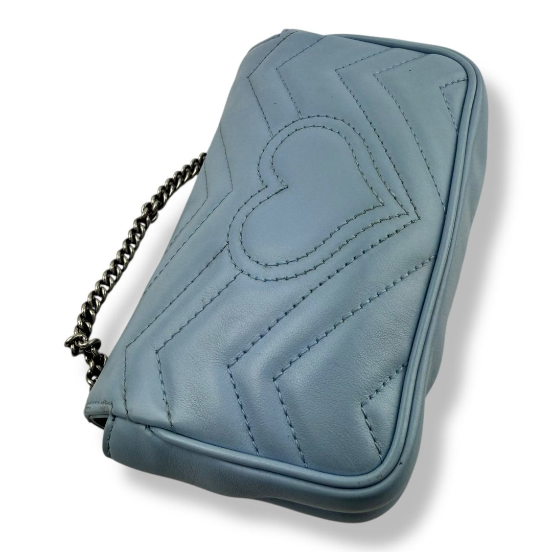 Gucci GG Marmont Flap Blue Leather Super Mini Handbag - Lux Central