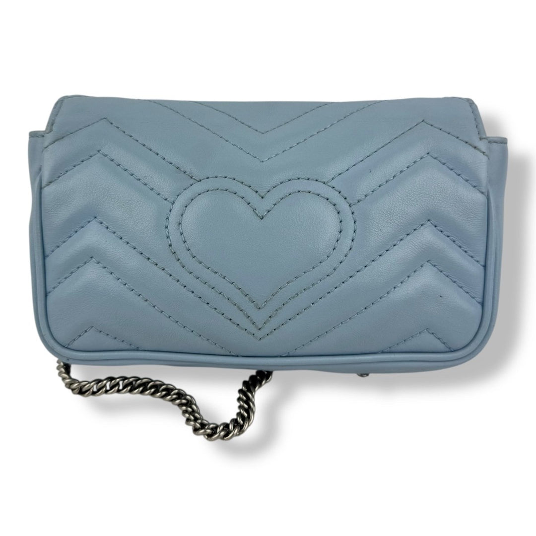 Gucci GG Marmont Flap Blue Leather Super Mini Handbag - Lux Central