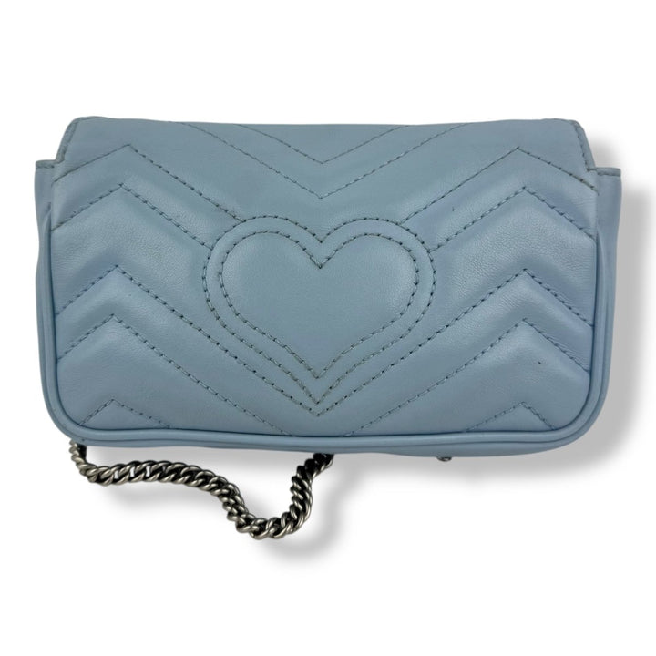 Gucci GG Marmont Flap Blue Leather Super Mini Handbag - Lux Central