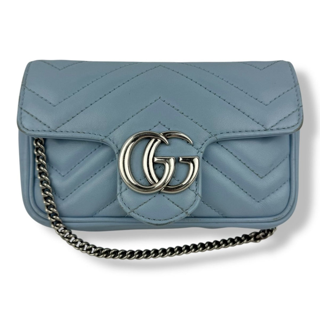 Gucci GG Marmont Flap Blue Leather Super Mini Handbag - Lux Central