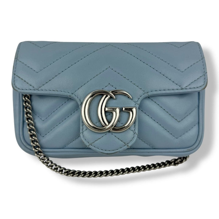 Gucci GG Marmont Flap Blue Leather Super Mini Handbag - Lux Central