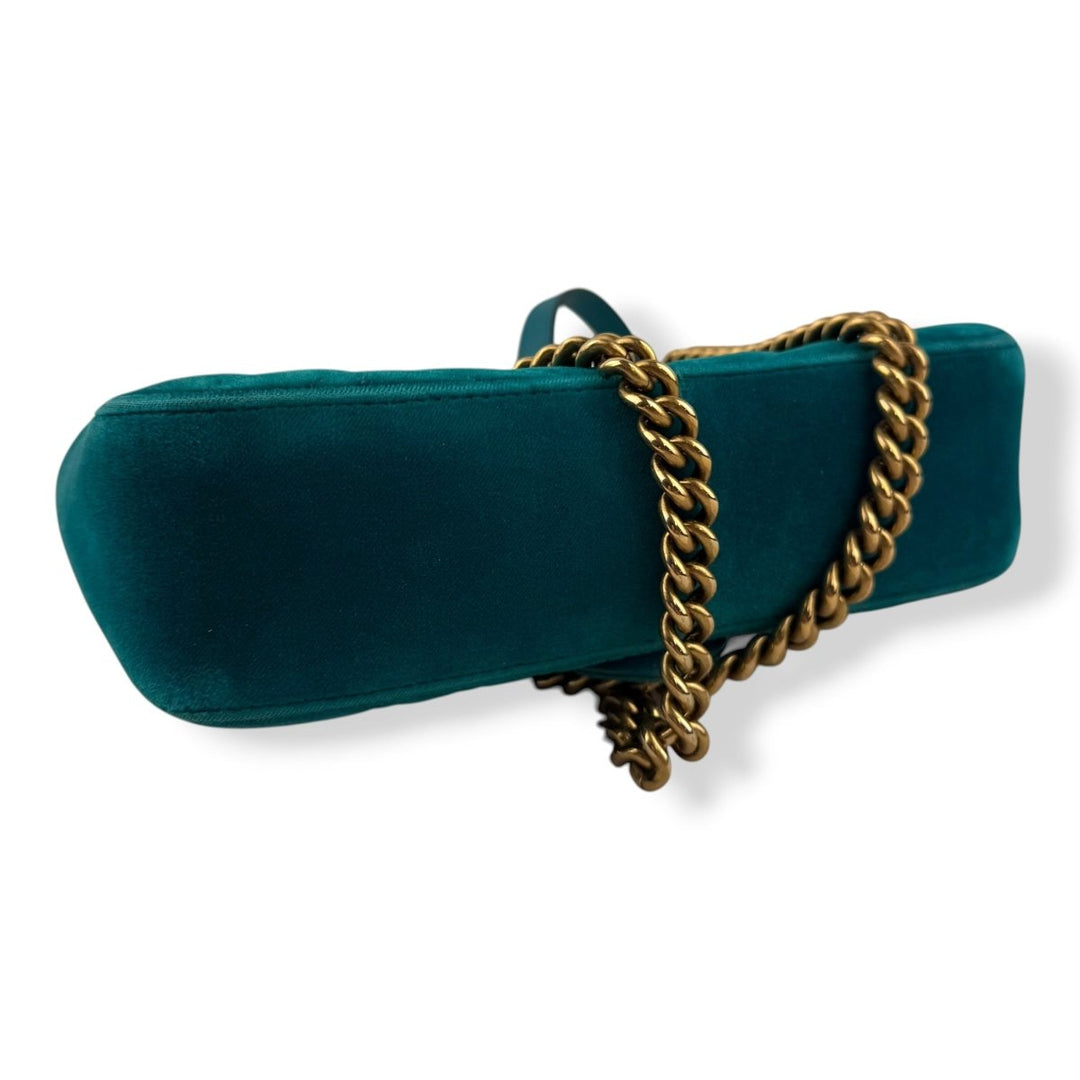 Gucci GG Marmont Flap Teal Velvet Mini Handbag - Lux Central