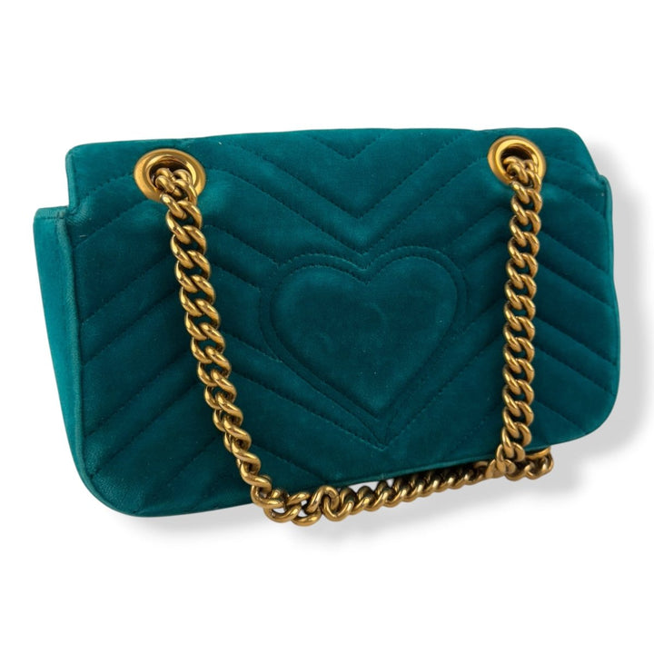 Gucci GG Marmont Flap Teal Velvet Mini Handbag - Lux Central