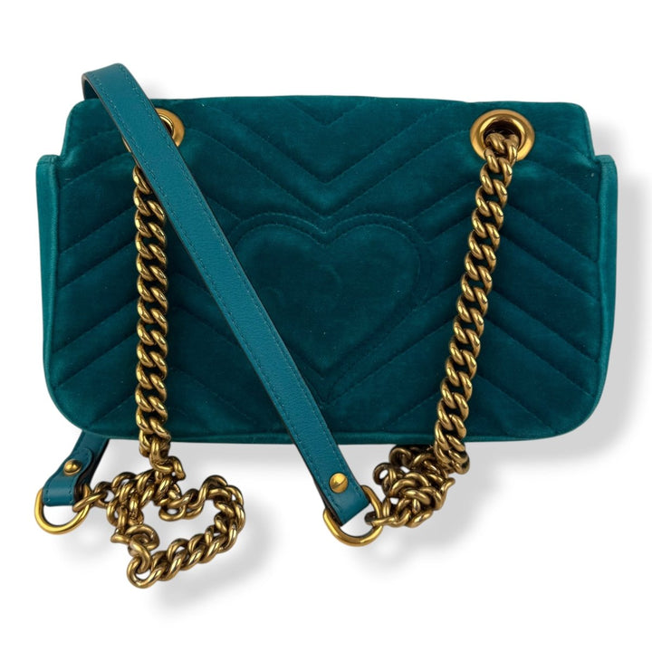 Gucci GG Marmont Flap Teal Velvet Mini Handbag - Lux Central
