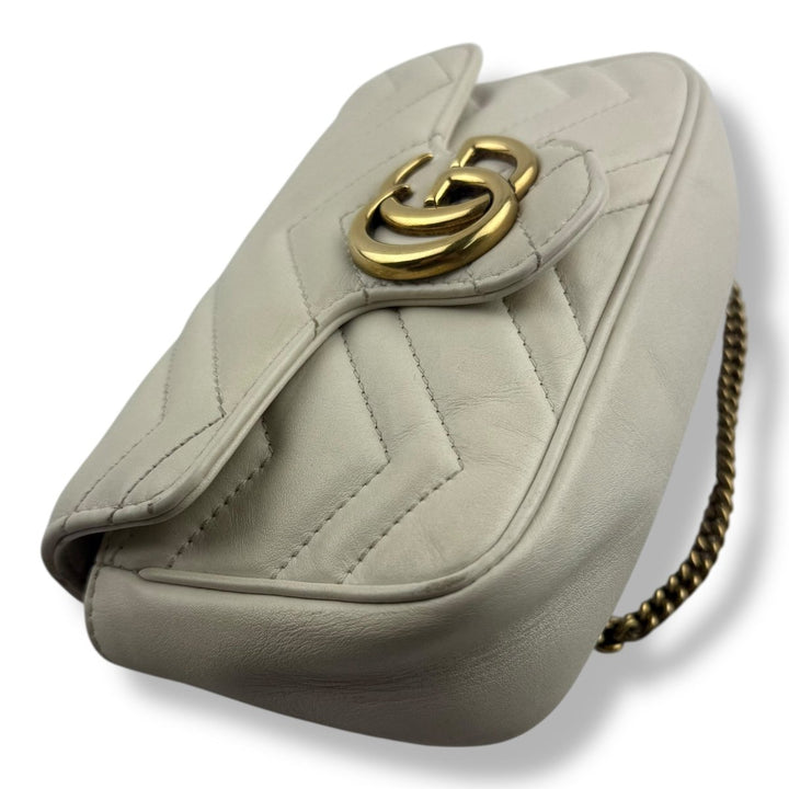 Gucci GG Marmont Flap White Leather Super Mini Handbag - Lux Central
