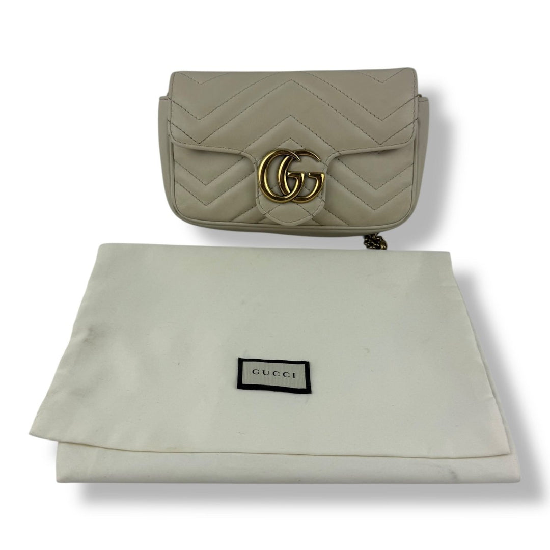 Gucci GG Marmont Flap White Leather Super Mini Handbag - Lux Central