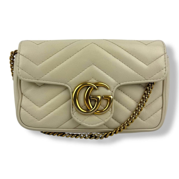 Gucci GG Marmont Flap White Leather Super Mini Handbag - Lux Central