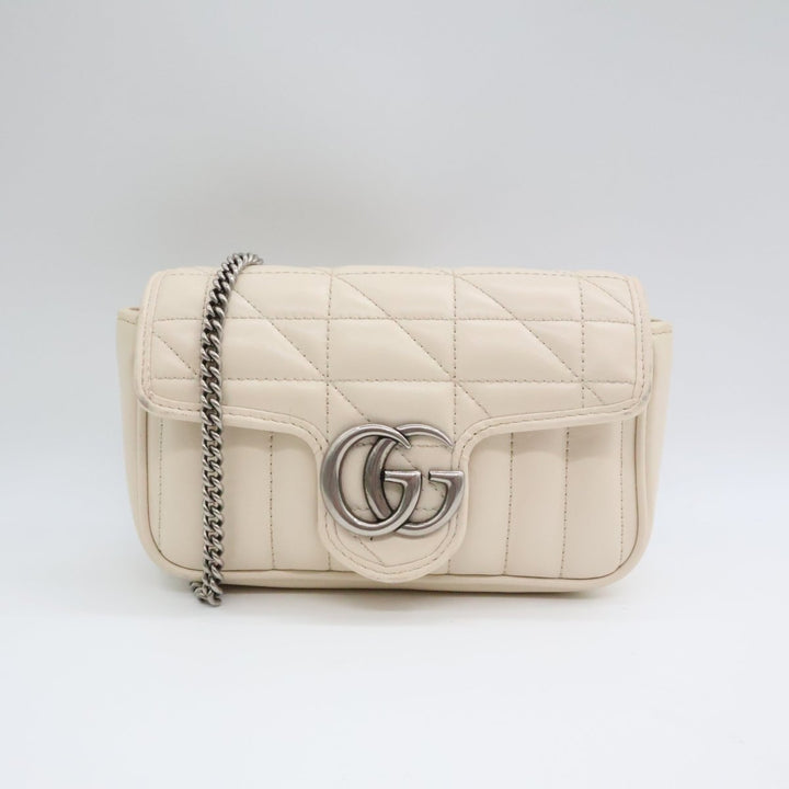 Gucci GG Marmont Flap White Leather Super Mini Handbag - Lux Central