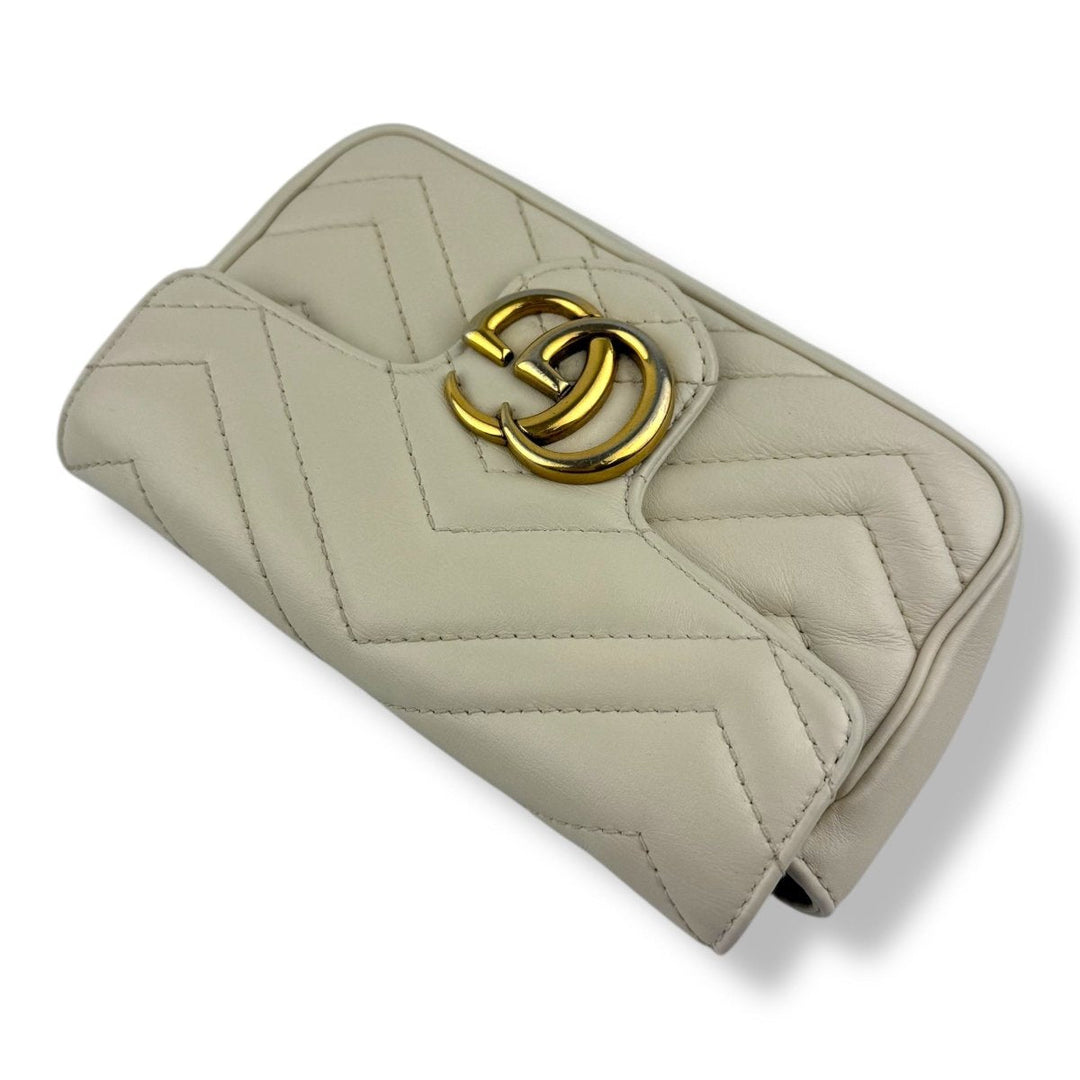 Gucci GG Marmont Flap White Leather Super Mini Handbag - Lux Central
