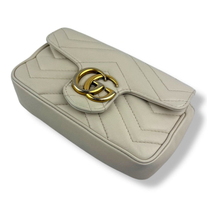 Gucci GG Marmont Flap White Leather Super Mini Handbag - Lux Central
