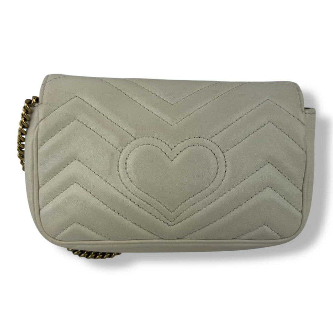 Gucci GG Marmont Flap White Leather Super Mini Handbag - Lux Central