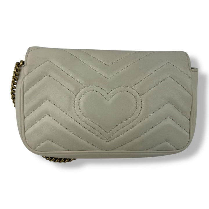 Gucci GG Marmont Flap White Leather Super Mini Handbag - Lux Central