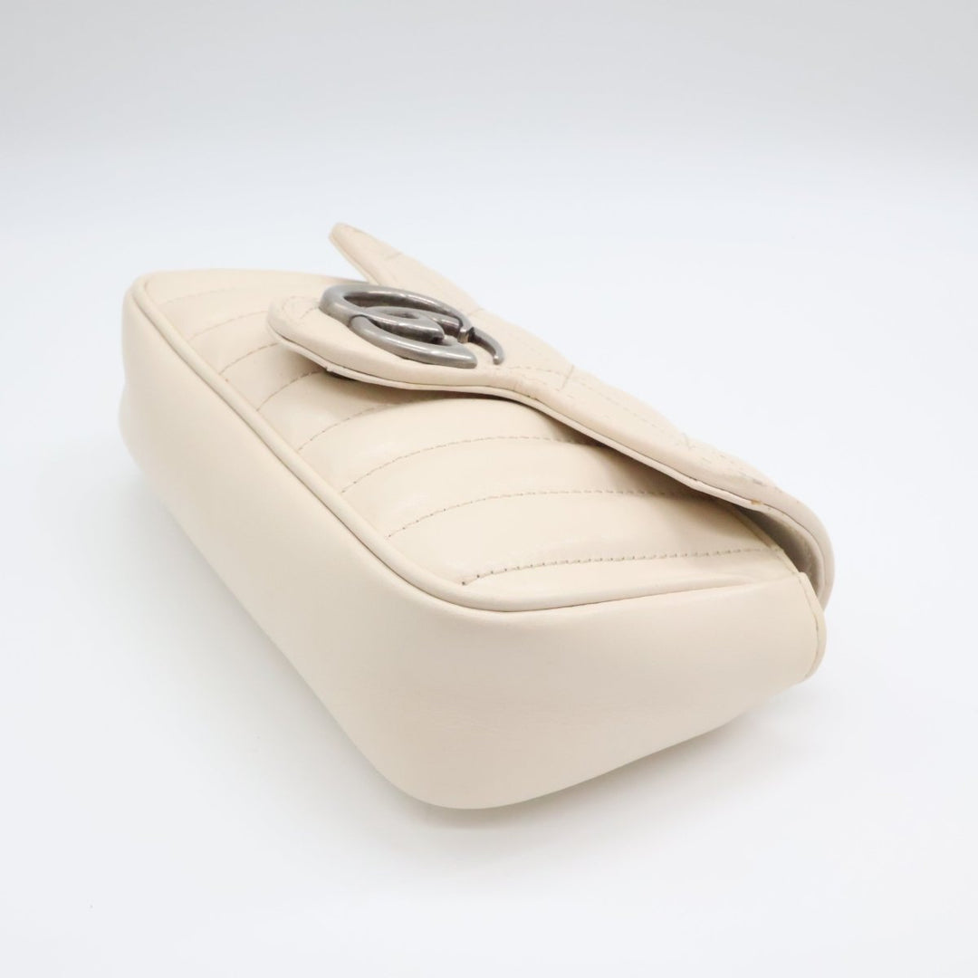 Gucci GG Marmont Flap White Leather Super Mini Handbag - Lux Central
